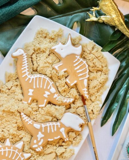 dinosaur bone cookies dug in brown sugar sand