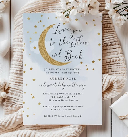 Gold Glitter Moon and Stars invitation