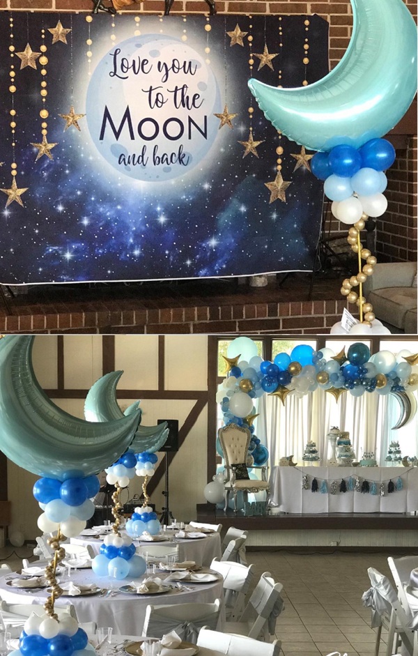 Love you to the moon and back Baby shower setup