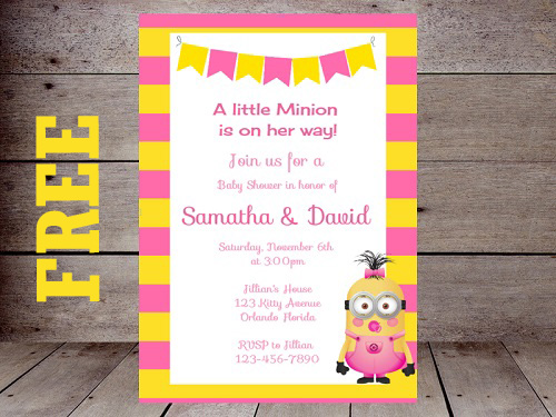 free pink minion party invitation
