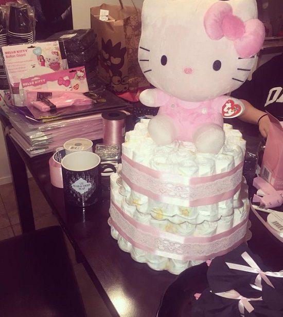 pink hello kitty diaper cake