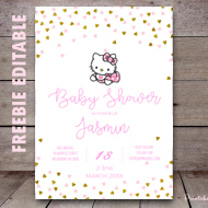 free pink and gold hello kitty invitation