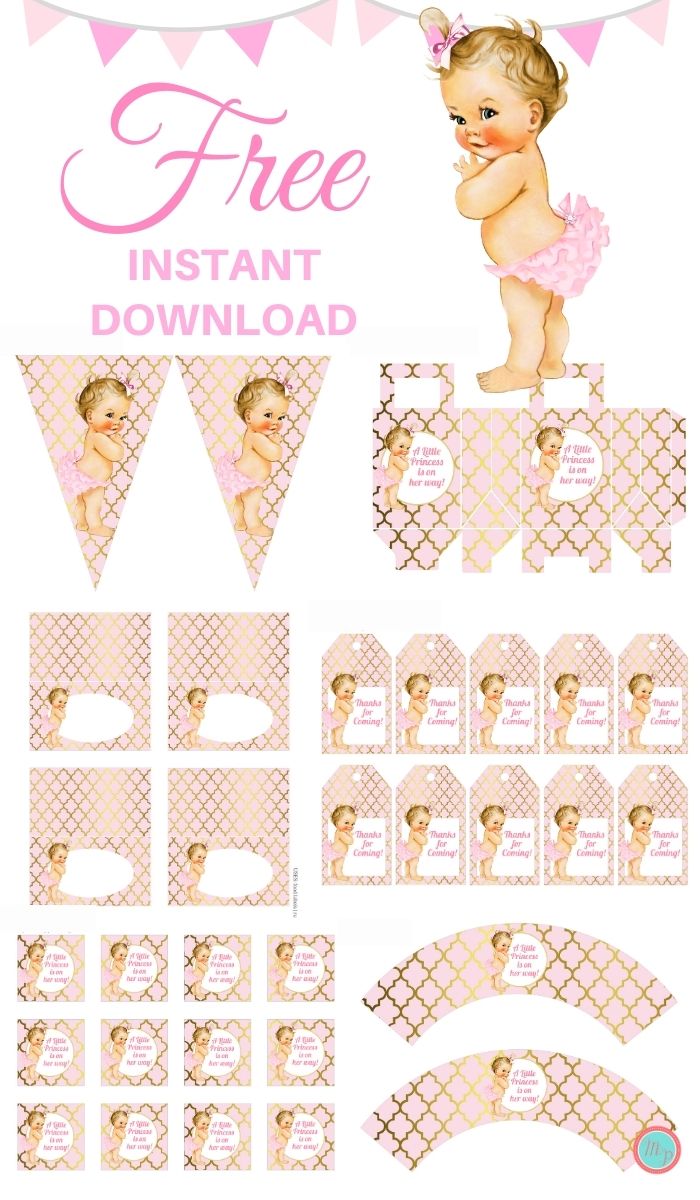 Printable Princess Water Bottle Labels - Pink, Gold