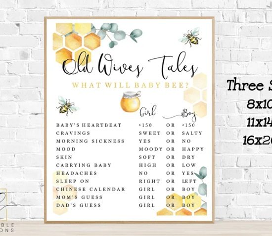 Honey Bee Old Wives Tale Sign, Bee Gender Reveal Party