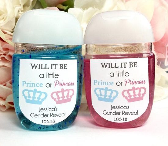 Prince or Princess gender reveal sanitizer label