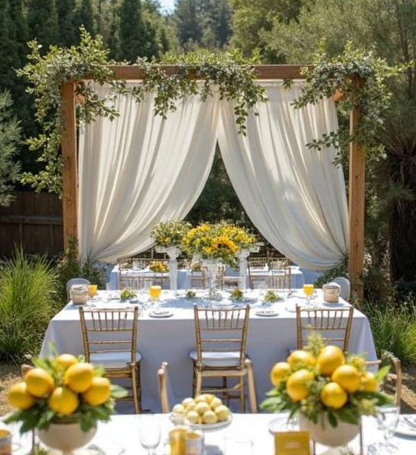 Mediterranean lemon baby shower setup