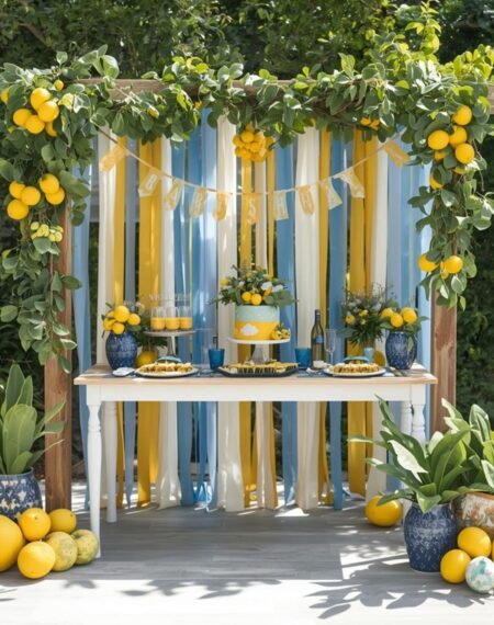 Mediterranean lemon baby shower setup