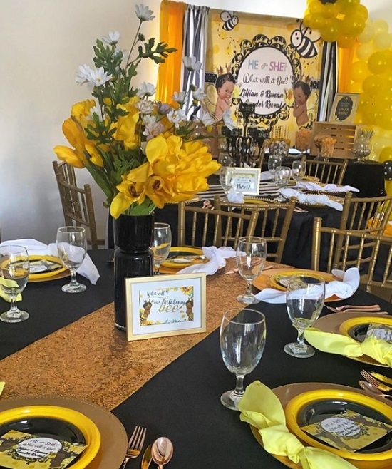 boy or girl gender reveal guest table