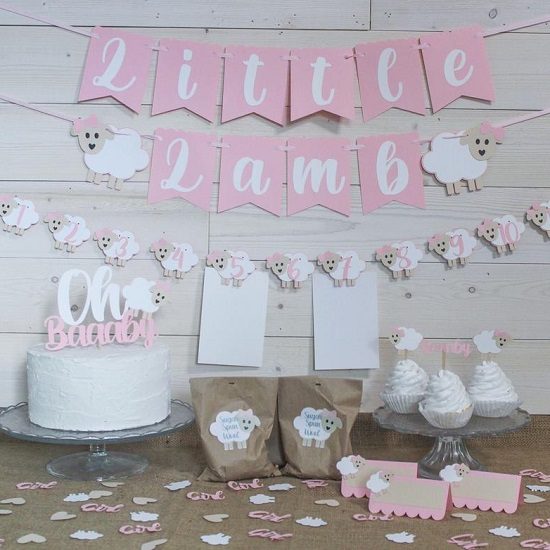 pink little lamb baby shower printable