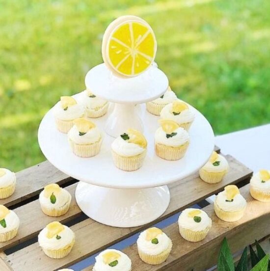 summer lemon themed baby shower cake cupcakes