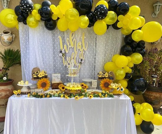 sweet what will it bee dessert buffet setup