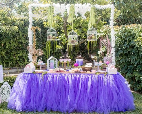 birdcage baby shower tulle skirt for buffet table