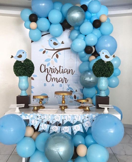 boy bird baby shower tablescape