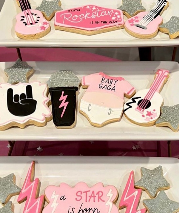pink and silver glitter rockstar girl cookies