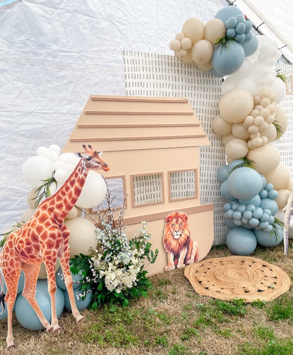 soft pastel noahs ark baby shower decoration and props