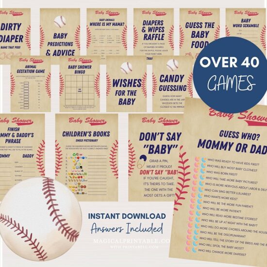baseball baby shower game bundle