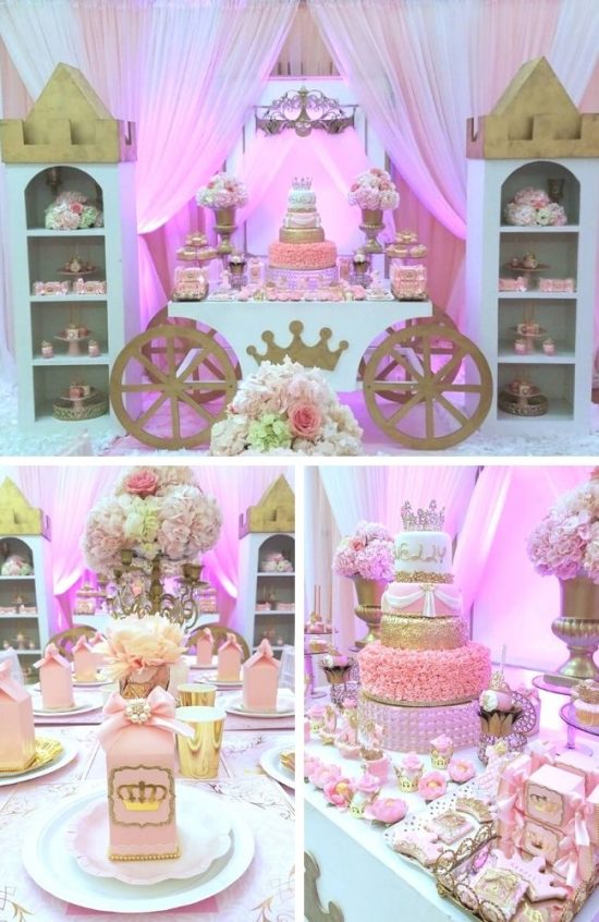 Blush Pink Princess Baby Shower Table Setup