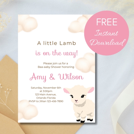 Free Editable Invitation Pink Lamb