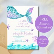 Free Editable Invitation Purple Mermaid
