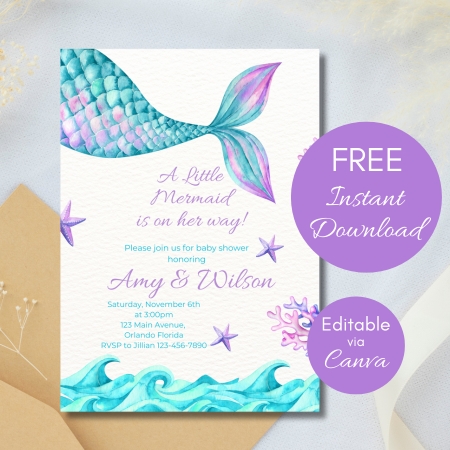 Free Editable Invitation Purple Mermaid