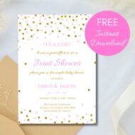 Free Editable Invitation joint shower pink and gold