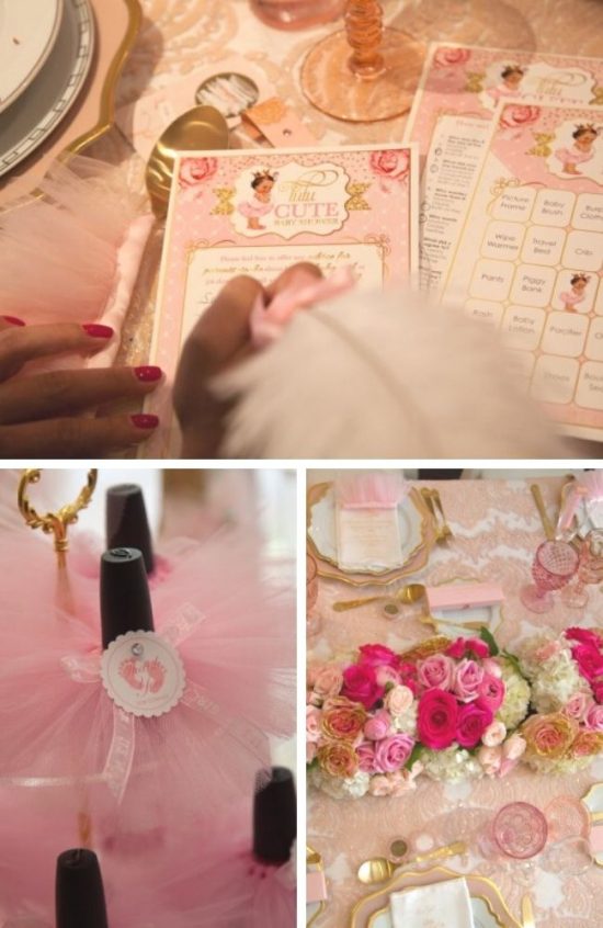 Pink and Gold Tutu Princess Baby Shower Table Setup