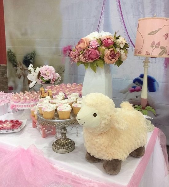 Pink little lamb baby shower decorations