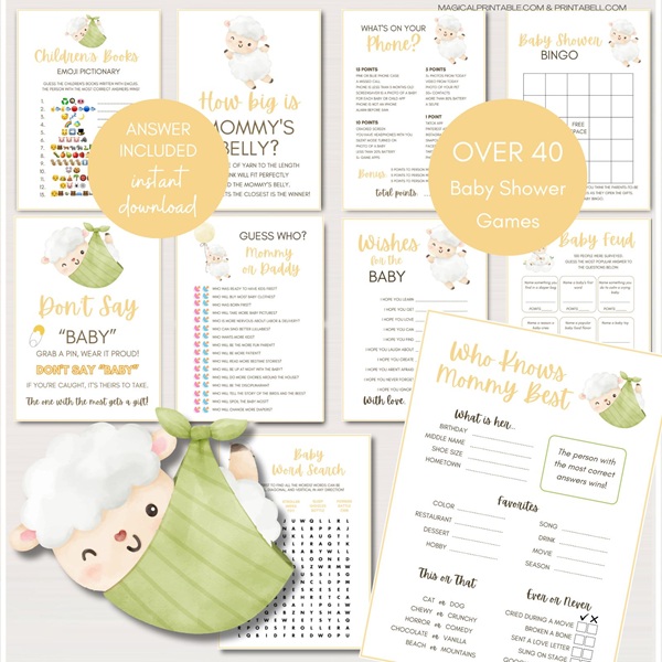 cute lamb baby shower games printable