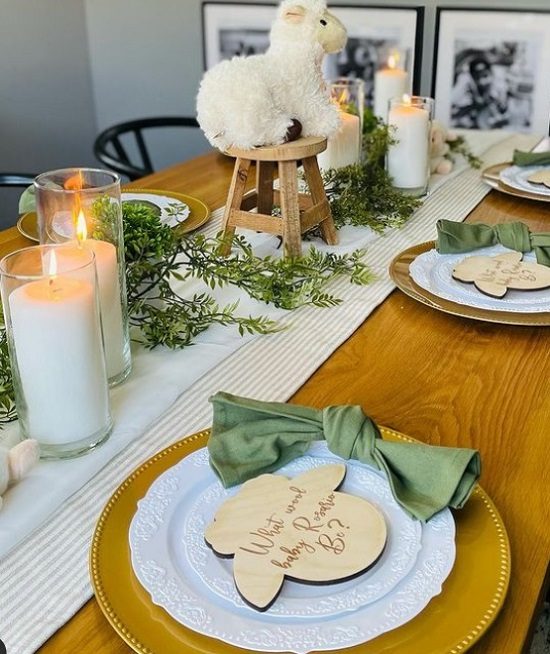 gender reveal lamb theme table setup