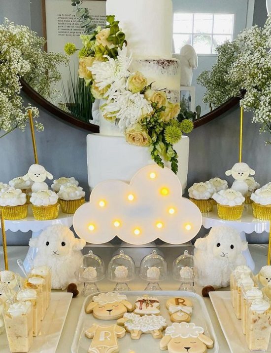 little lamb gender reveal dessert table