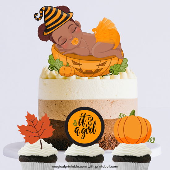 pumpkin girl baby shower cake decor printable