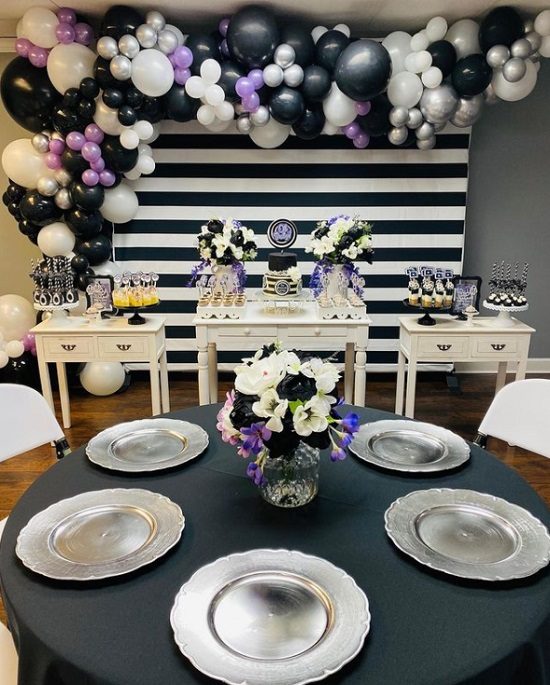 stunning halloween baby shower in silver and purple black