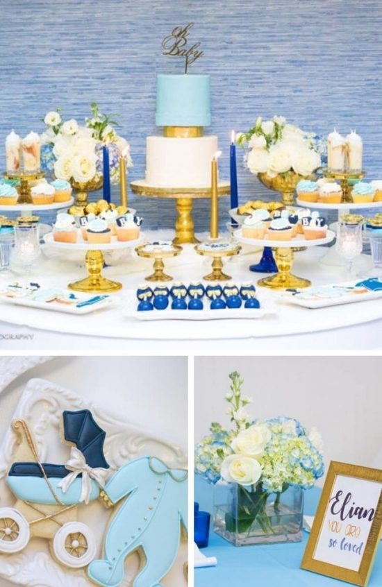 Chic Blue and Gold Baby Shower