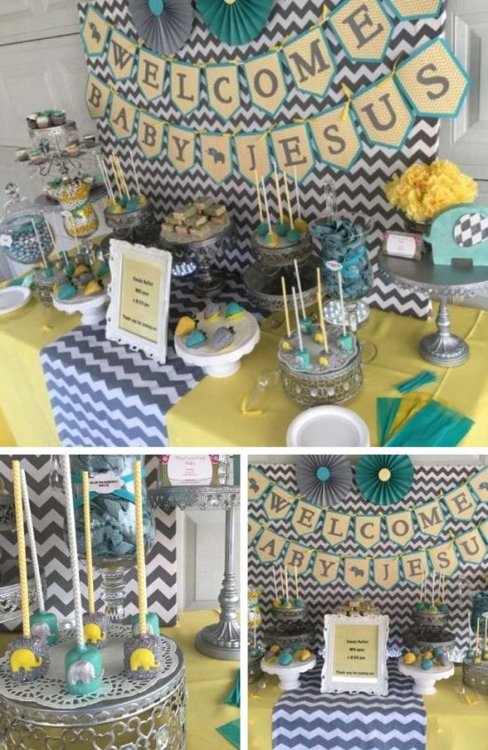 Grey and Teal Chevron Elephant Baby Shower