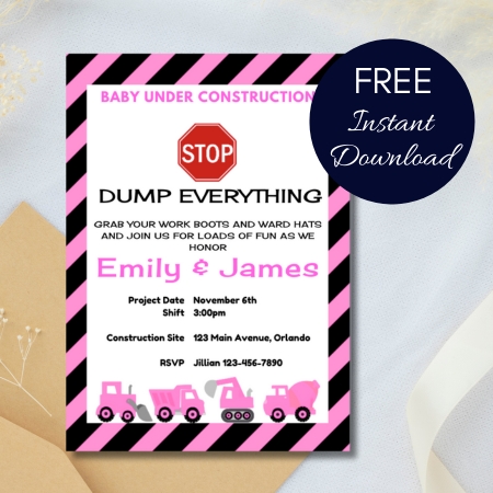 Free Editable Invitation Pink Construction