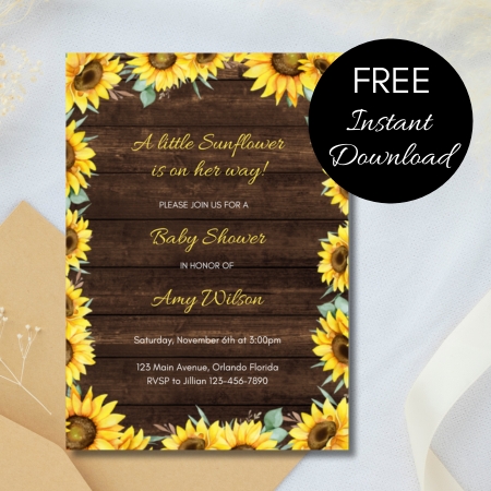 Free Editable Invitation Rustic Sunflower