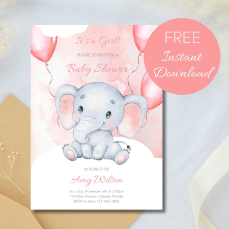 Free Editable Invitation girl elephant