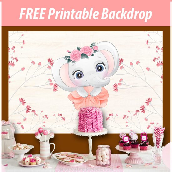 FREE Pink Elephant Baby Shower Backdrop