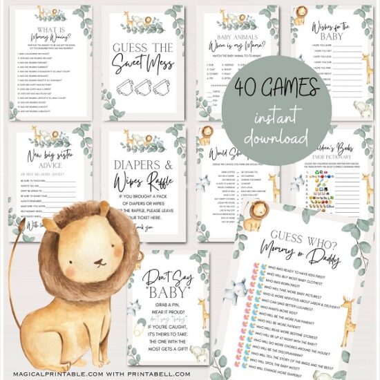 Safari Baby Shower Games Bundle