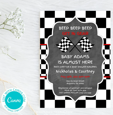 Editable Racing Baby Shower Invitation