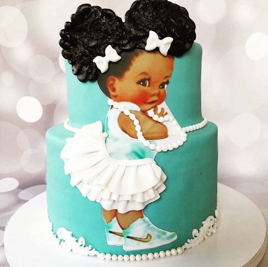 Tiffany inspired afro puff babyshower cake