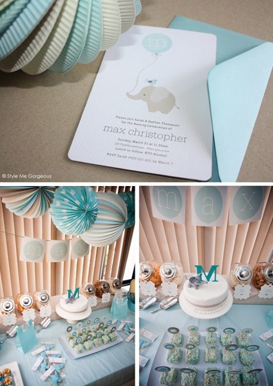 aqua elephant baby shower