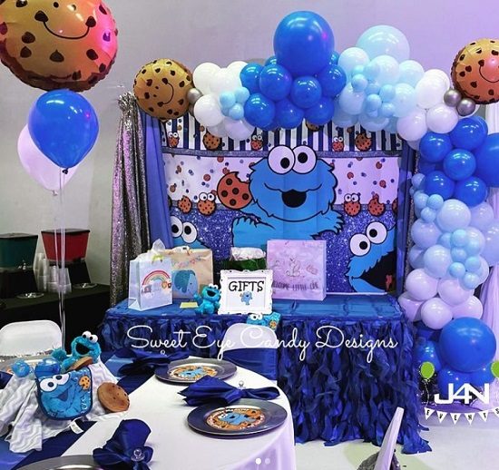 Balloons by Florally Yours - #THROWBACK Cookie Monster Baby Shower Sweets  Table Decor #cookiemonsterbabyshower #cookiemonstertheme