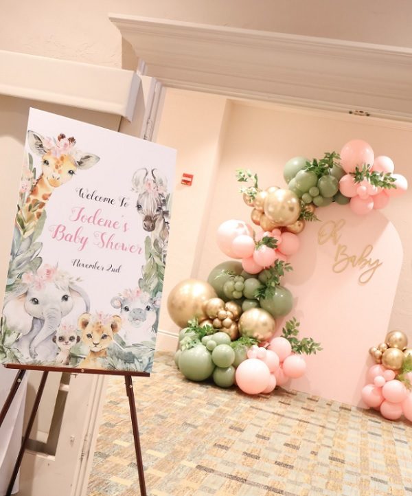 elegant stylish safari baby shower setup