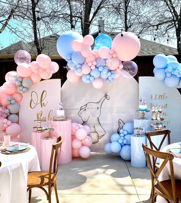 pink and blue elephant baby shower