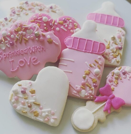 pink and gold sprinkled with love cookies