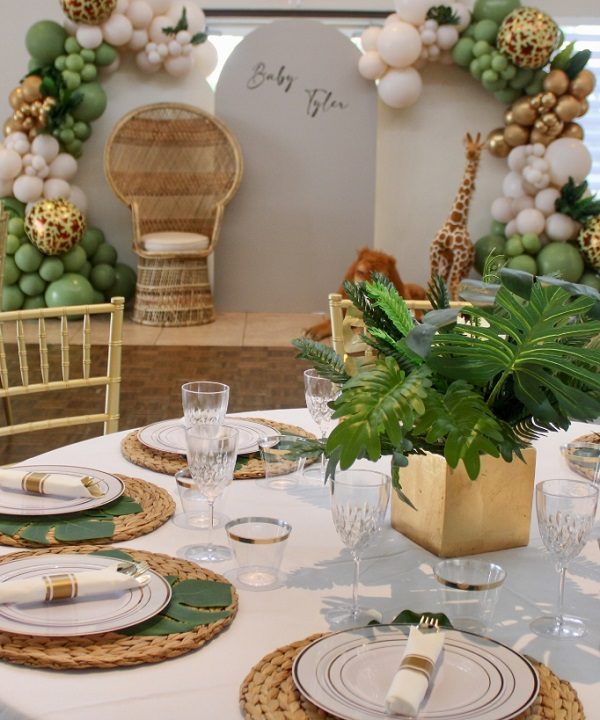 safari themed baby shower tablescape