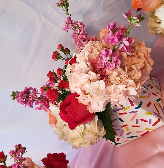 sprinkle baby shower floral centerpiece
