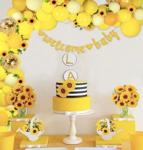 sunflower baby shower balloon garland
