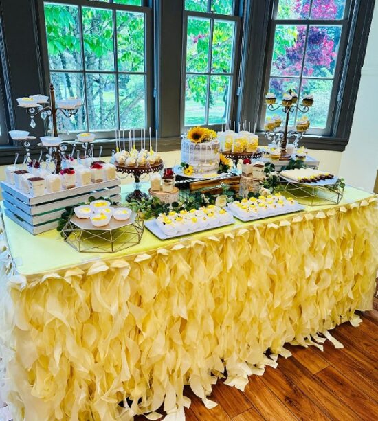 sunflower baby shower dessert table